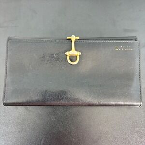 Fiocchi Womens Long Wallet OS Black Leather Vintage Horsebit Italy LVK Luxury